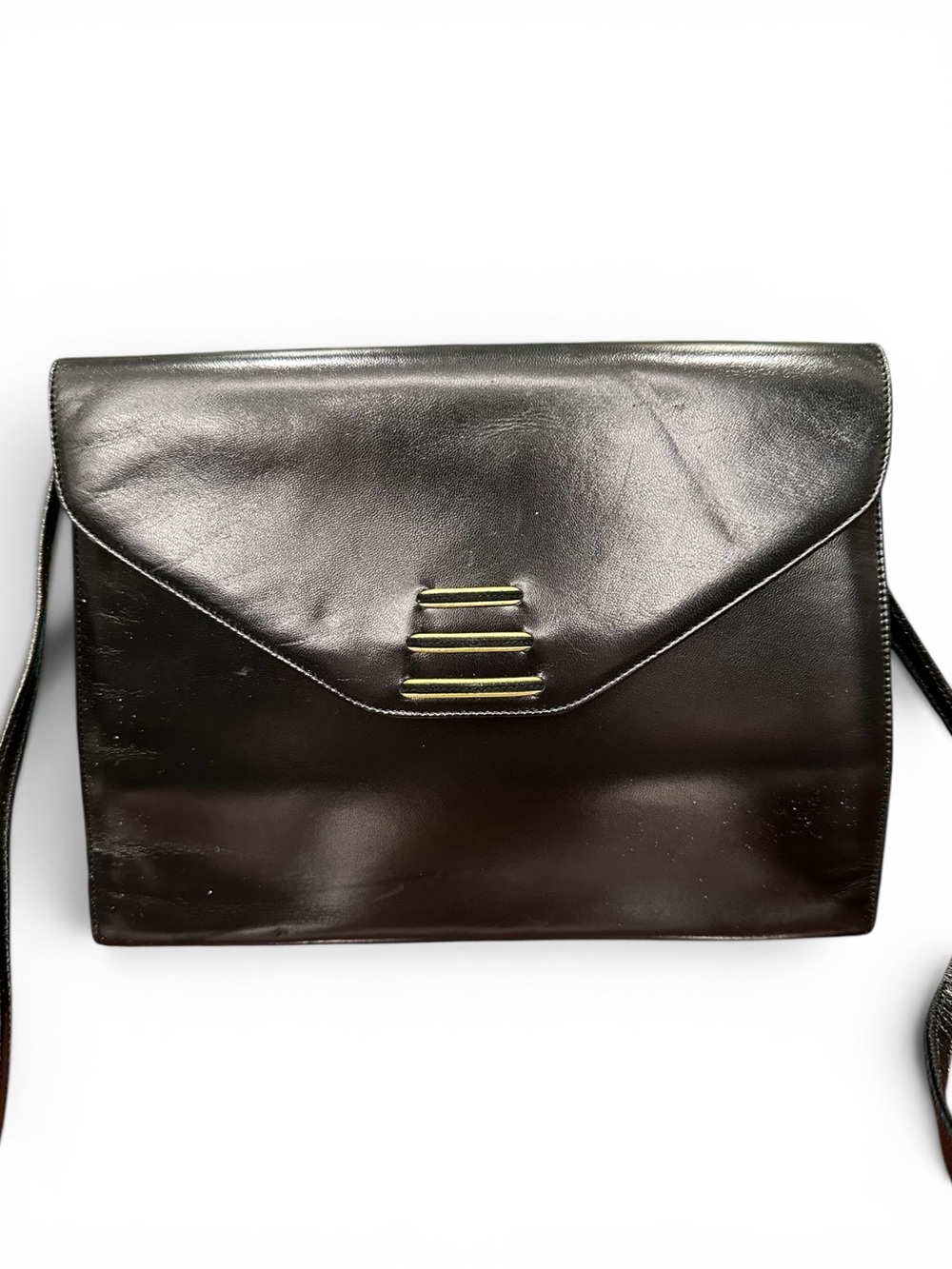 Vintage Bally Black Leather Envelope Clutch Crossbody Bag Made in Italy